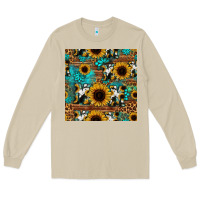 Mushroom sunflower cowhide mom seamless pattern Long Sleeve Tee - HRA Design Shop