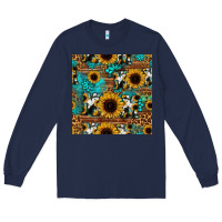 Navy sunflower cowhide mom seamless pattern Long Sleeve Tee - HRA Design Shop