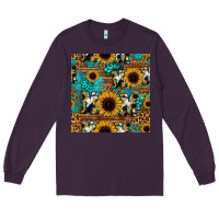 Plum sunflower cowhide mom seamless pattern Long Sleeve Tee - HRA Design Shop