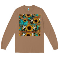 Toasted Coconut sunflower cowhide mom seamless pattern Long Sleeve Tee - HRA Design Shop
