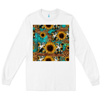 White sunflower cowhide mom seamless pattern Long Sleeve Tee - HRA Design Shop