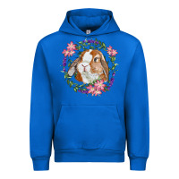 Cobalt Bunny Face With Floral Wreath Urban Hoodie - RanaPortraitStore