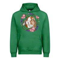 Emerald Bunny Face With Floral Wreath Urban Hoodie - RanaPortraitStore