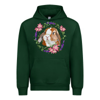 Forest Green Bunny Face With Floral Wreath Urban Hoodie - RanaPortraitStore