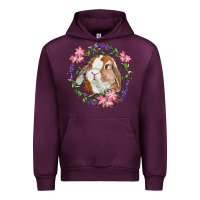 Mauve Wine Bunny Face With Floral Wreath Urban Hoodie - RanaPortraitStore