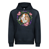 Navy Bunny Face With Floral Wreath Urban Hoodie - RanaPortraitStore