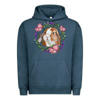 Pigment Midnight Navy Bunny Face With Floral Wreath Urban Hoodie - RanaPortraitStore