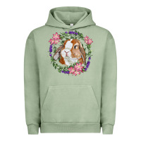 Pigment Oil Green Bunny Face With Floral Wreath Urban Hoodie - RanaPortraitStore