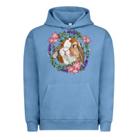 Pigment Pebble Blue Bunny Face With Floral Wreath Urban Hoodie - RanaPortraitStore