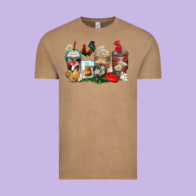Rooster Coffee Cups Vintage Tee Designed By Zillion Design Studio