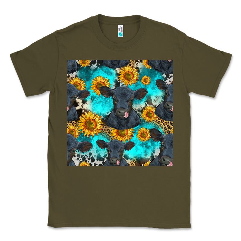 Black Angus And Sunflowers Seamless Pattern Classic Tee by HRA Design Shop | Teevron