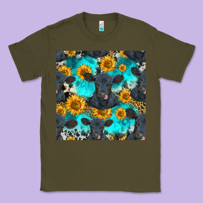 Black Angus And Sunflowers Seamless Pattern Classic Tee Designed By Hra Design Shop