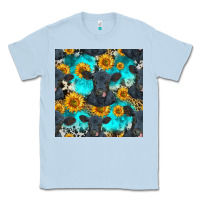 Dusty Blue black angus and sunflowers seamless pattern Classic Tee - HRA Design Shop
