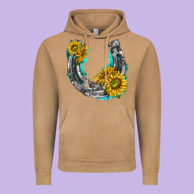 Vintage Hoodie horseshoe cowhide and sunflowers