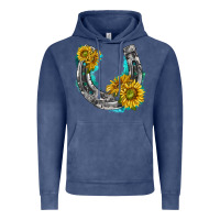 Vintage Denim horseshoe cowhide and sunflowers Vintage Hoodie - texasbilliewilder