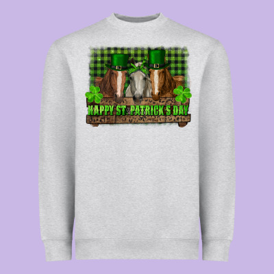 Heavyweight Sweatshirt happy st. patrick's day horses with leprechaun hat and bandana