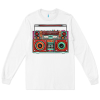 White Boombox Long Sleeve Tee - FaDigitalArtStudio