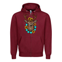 Burgundy deer gemstone sunflower Zipper Hoodie - JahusDesignShop