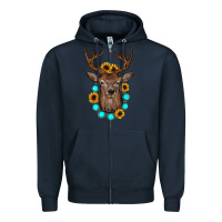 Navy deer gemstone sunflower Zipper Hoodie - JahusDesignShop