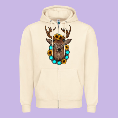 Deer Gemstone Sunflower Zipper Hoodie Designed By Jahusdesignshop