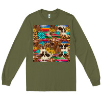 Army Green western sunflower bucket cow seamless pattern Long Sleeve Tee - HRA Design Shop