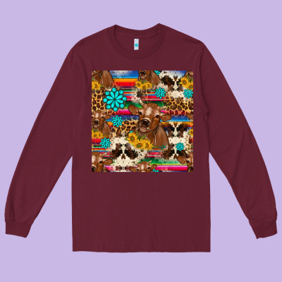 Western Sunflower Bucket Cow Seamless Pattern Long Sleeve Tee Designed By Hra Design Shop