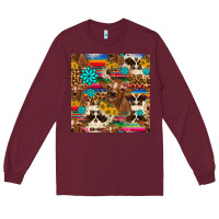 Burgundy western sunflower bucket cow seamless pattern Long Sleeve Tee - HRA Design Shop
