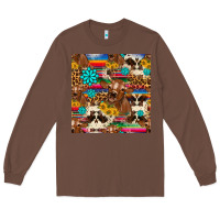 Chestnut western sunflower bucket cow seamless pattern Long Sleeve Tee - HRA Design Shop