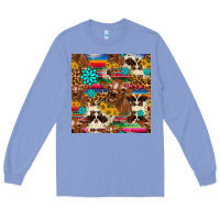 Colony Blue western sunflower bucket cow seamless pattern Long Sleeve Tee - HRA Design Shop