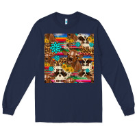 Navy western sunflower bucket cow seamless pattern Long Sleeve Tee - HRA Design Shop