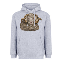 Heather Grey merino wool sheep head Heavyweight Hoodie - LillyAllenDesigns