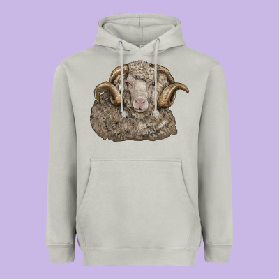Merino Wool Sheep Head Heavyweight Hoodie Designed By Lillyallendesigns