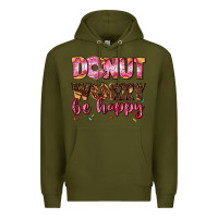 Army Green donut worry be happy Premium Hoodie - AdoDesignShop