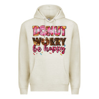 Oatmeal Heather donut worry be happy Premium Hoodie - AdoDesignShop