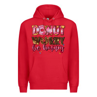 Red donut worry be happy Premium Hoodie - AdoDesignShop