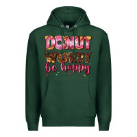 Sports Green donut worry be happy Premium Hoodie - AdoDesignShop