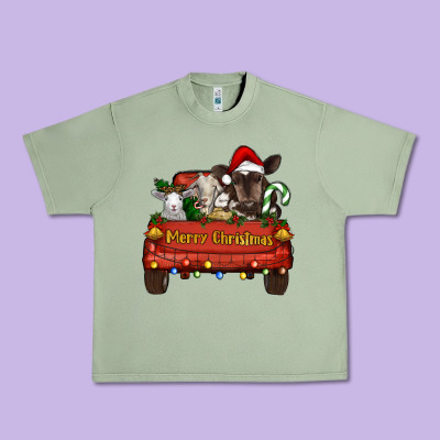 Merry Christmas Truck Animals Urban Heavy Tee Designed By Ranaportraitstore