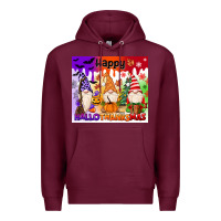 Burgundy happy hallothanksmas gnomies Premium Hoodie - MaliasSmallBusiness