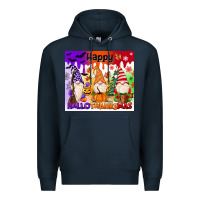 Navy happy hallothanksmas gnomies Premium Hoodie - MaliasSmallBusiness