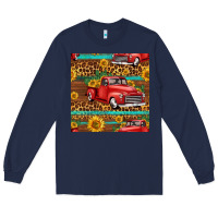 Navy western farm truck seamless pattern Long Sleeve Tee - HRA Design Shop
