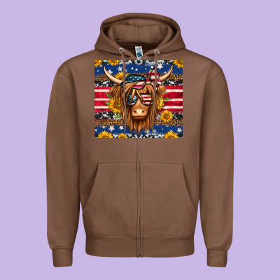 4th Of July Longhaired Cow Tumbler Zipper Hoodie Designed By Jasminsmagicworld