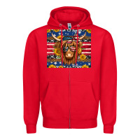Red 4th of july longhaired cow tumbler Zipper Hoodie - Jasminsmagicworld