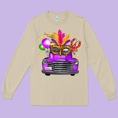 Mardi Gras Truck Leopard Mask Long Sleeve Tee Designed By Fadigitalartstudio