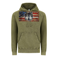 Vintage Olive Wolf with american flag and leopard Vintage Hoodie - RanaPortraitStore