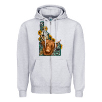 Heather Grey idaho map long haired cow Zipper Hoodie - Jasminsmagicworld