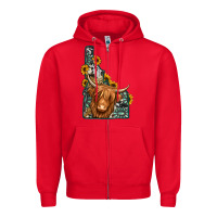 Red idaho map long haired cow Zipper Hoodie - Jasminsmagicworld