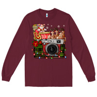 Burgundy Christmas Santa Vintage Camera Long Sleeve Tee - FaDigitalArtStudio