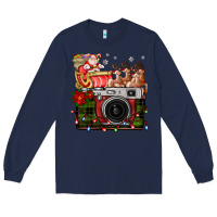 Navy Christmas Santa Vintage Camera Long Sleeve Tee - FaDigitalArtStudio