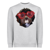 Heather Grey Havanese dog with love glasses Heavyweight Sweatshirt - RanaPortraitStore