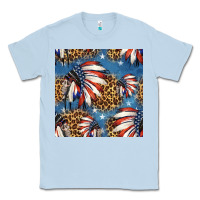 Dusty Blue 4th of july indian headdress seamless pattern Classic Tee - HRA Design Shop